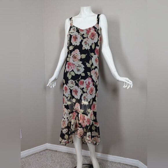 Dresses & Skirts - Vintage Floral Slip Dress Size 8 – Ruffle Hem, Romantic Rose Print, Y2K Style